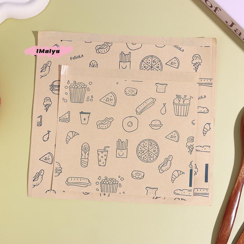 50Pcs Kraft Paper Bag Greaseproof Food Wrapping Disposable Packaging Baking Paper Plate Mat Kitchen Accessories