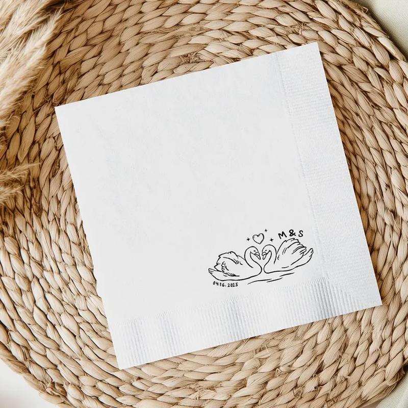 20pcs Personalized Swan Heart Wedding Napkins Custom Monogram Napkins Bachelorette Party Decorate Engagement Bridal Shower Gifts