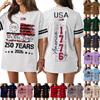 Damen Casual Mode V-Ausschnitt Sport Unabhängigkeitstag Druck Kurzarm Sport T-Shirt Top