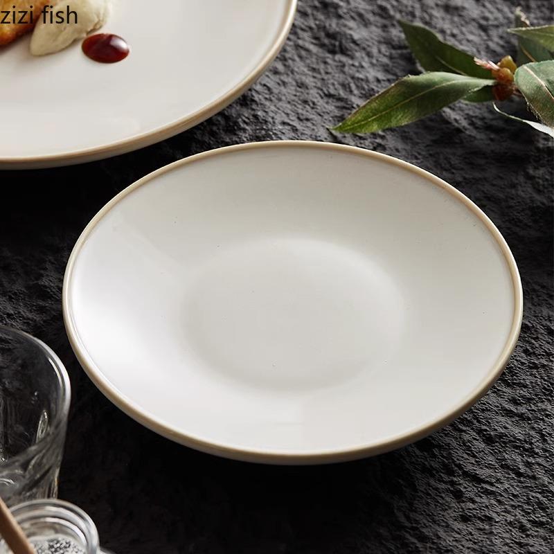 Rice Yellow Kiln Changes Flat Plate Ceramic Salad Plate Pasta Plate Steak Plates Dessert Snack Plates Hotel Specialty Tableware