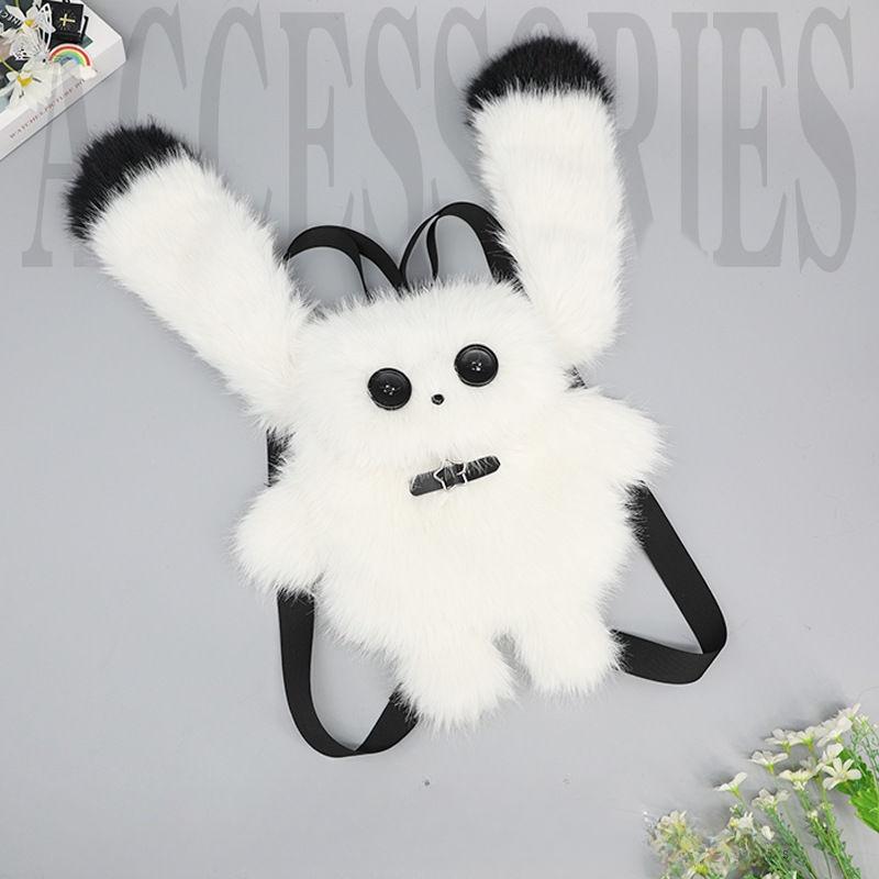 

JIAERDI Sweet Cute Rabbit Backpack Women Plush Soft Anime Ita Bag Ladies Cartoon Button Mochilas Mujer Y2k Aesthetics Chic 2025 38x62cm чорний