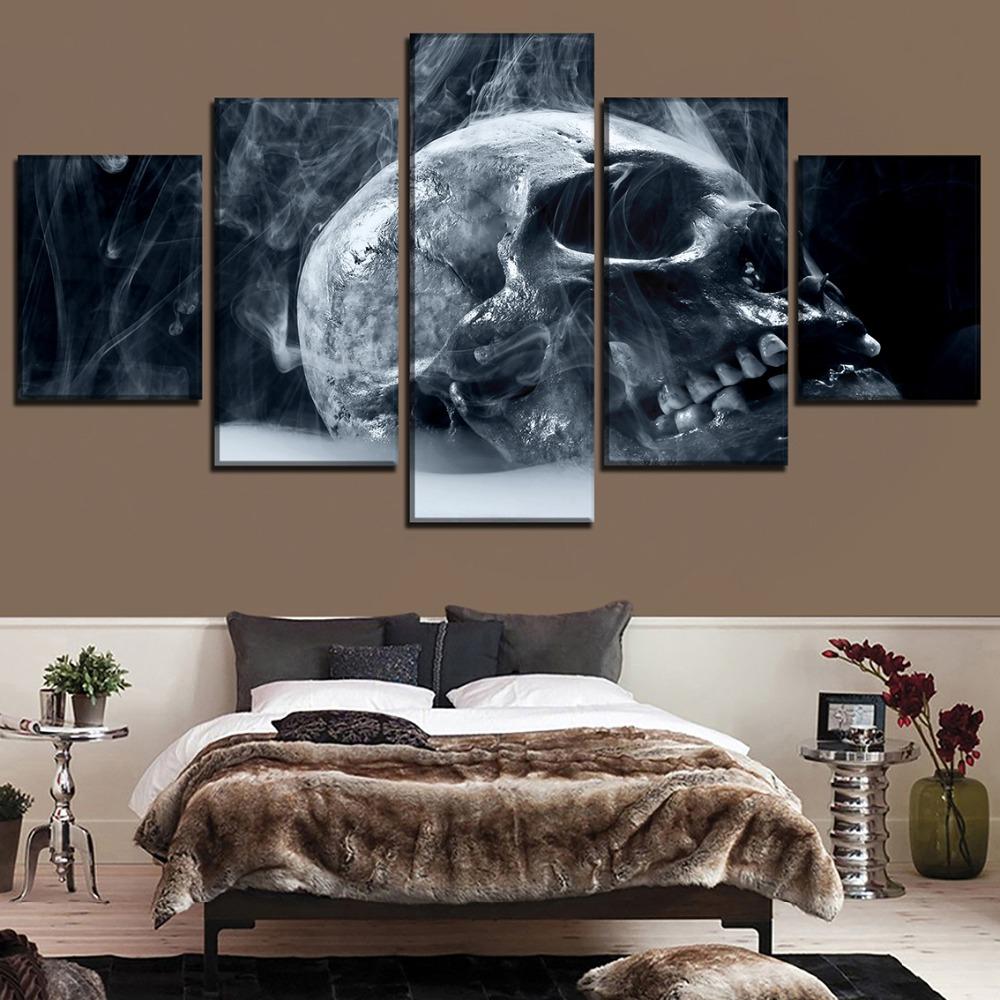 

Холст Арт Принт Плакат Настенный Декор 5 Шт. Дым Череп Абстрактная Живопись Украшения Дома Модульная Картина Гостиная 20x35cm*2 20x45cm*2 20x55cm*1