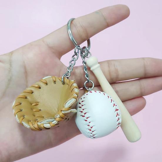 Baseball Keychain Pendant Zinc-Iron Alloy Wood Faux Leather Baseball Bat Cap Team Gift Baseball Fan Accessory