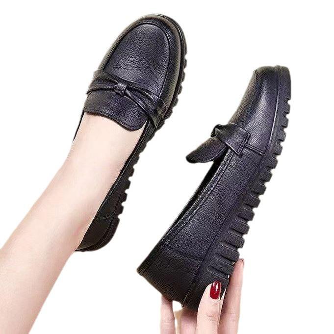 Loafers Women's One-pedal Single Shoes 2025 Spring Round Head Flat-soled Leather Shoes Soft Leather Non-slip Soft-soled Mother Shoes