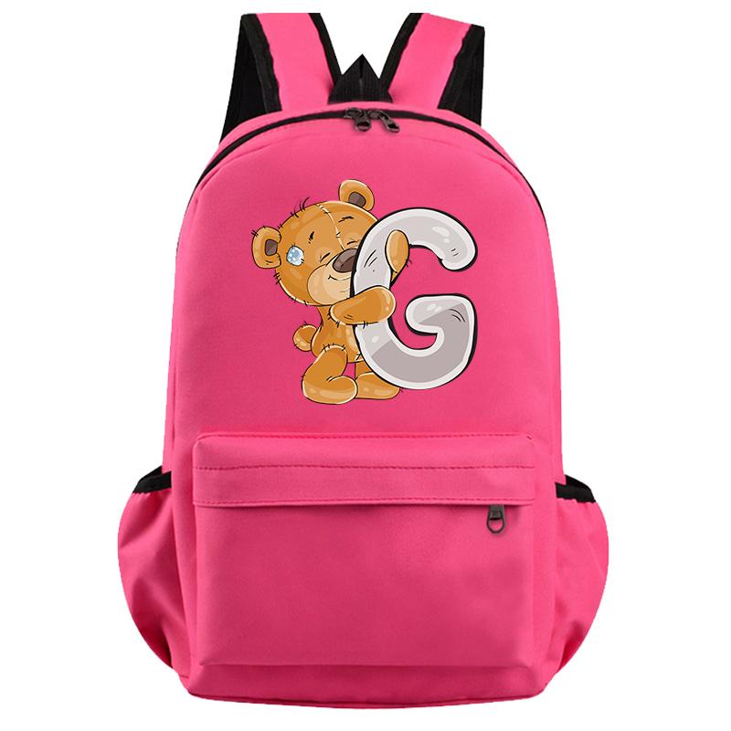 Schöner kleiner Bär-Rucksack mit 26 englischen Buchstaben, Teenager-Schultasche für Mädchen, Jungen, Rucksack mit großer Kapazität, Büchertasche für Kindergeschenke