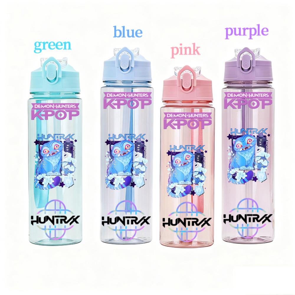 800ML KPOP Demon Hunters Transparent Water Cup Leakproof Shatterproof Anime Fashion Portable Sports Cup designed for Boys and Girls Present