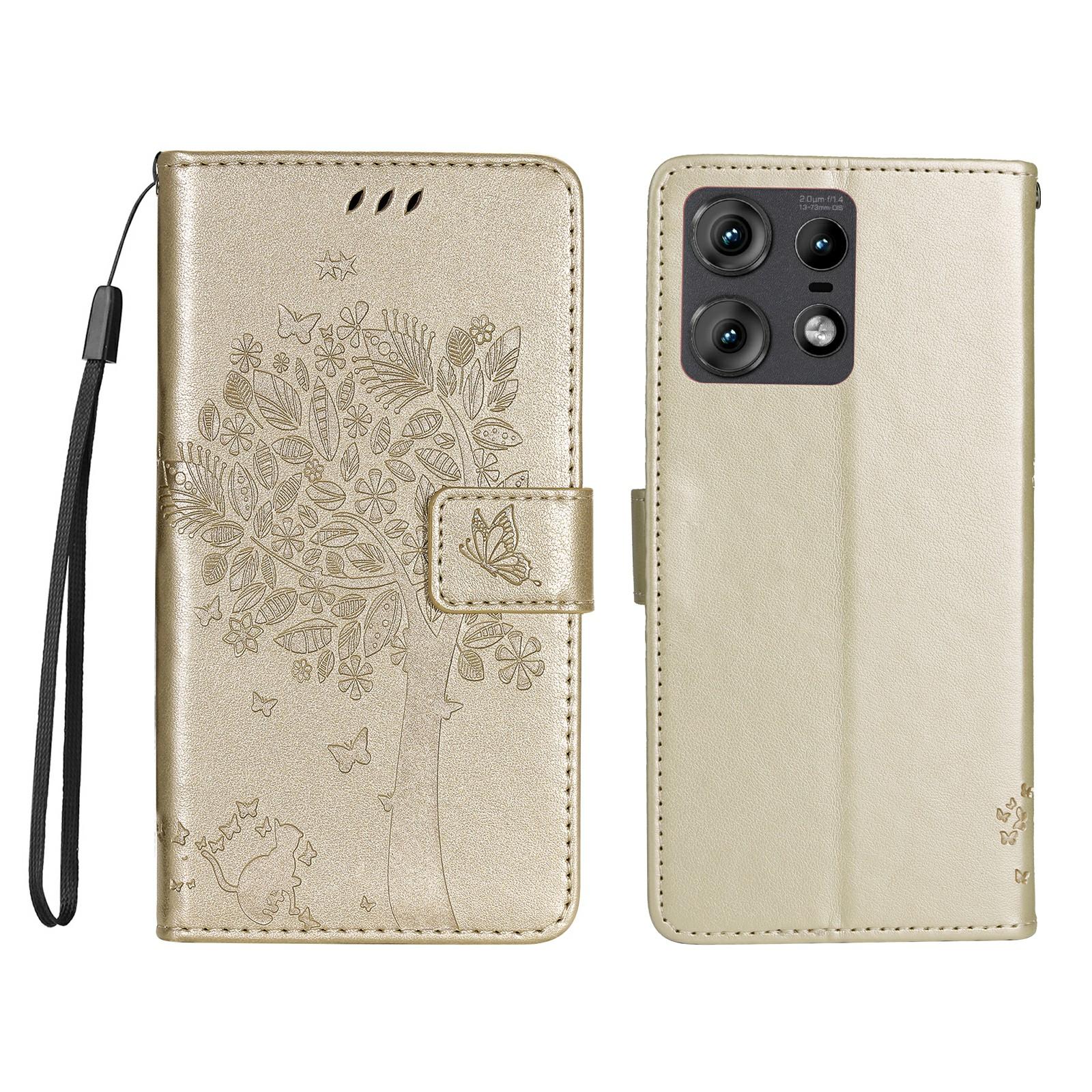 

For Motorola Edge 50 Pro 5G Phone Case with Stand Cat Tree Pattern Leather Wallet Mobile Cover - Pink K