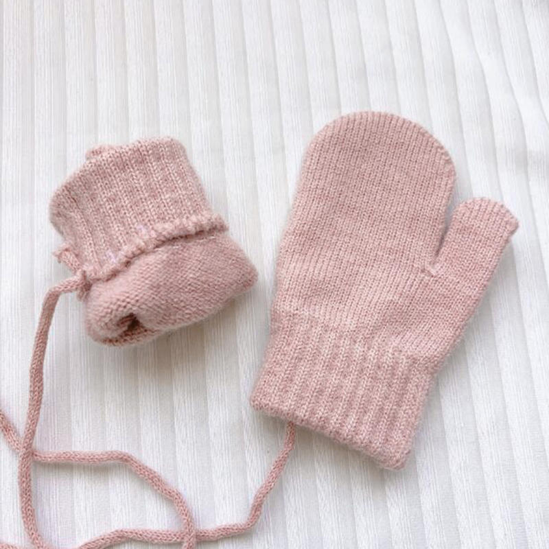 Baby Winter Gloves Candy Color Halter Kids Mittens for Children Girls Boys Accessories Warm Knitted Kids Gloves 1-4Y
