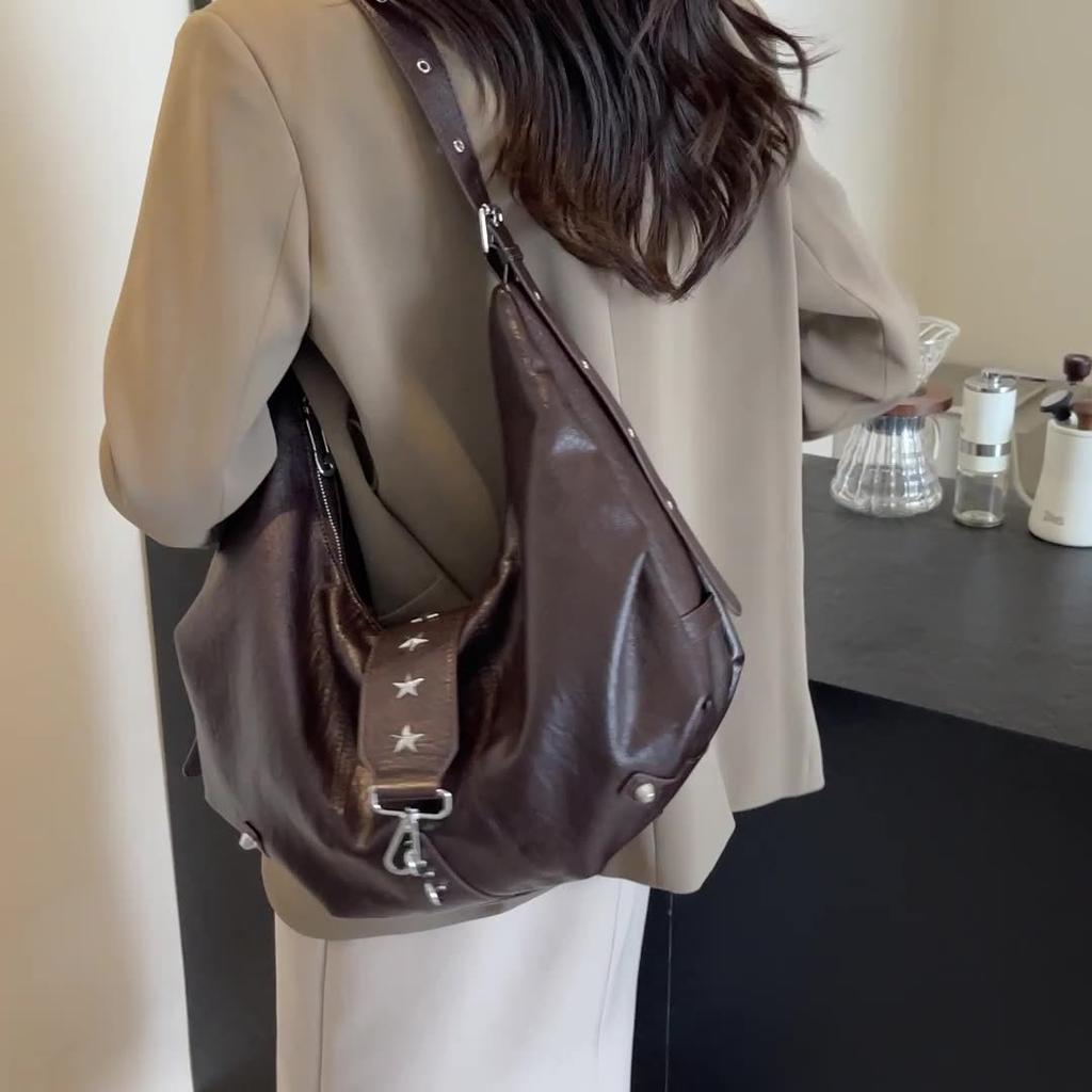 Retro Texture Casual Large Capacity Shoulder Bag Tote Bag Soft Leather Lazy Style Versatile Commuter Bag Women'S