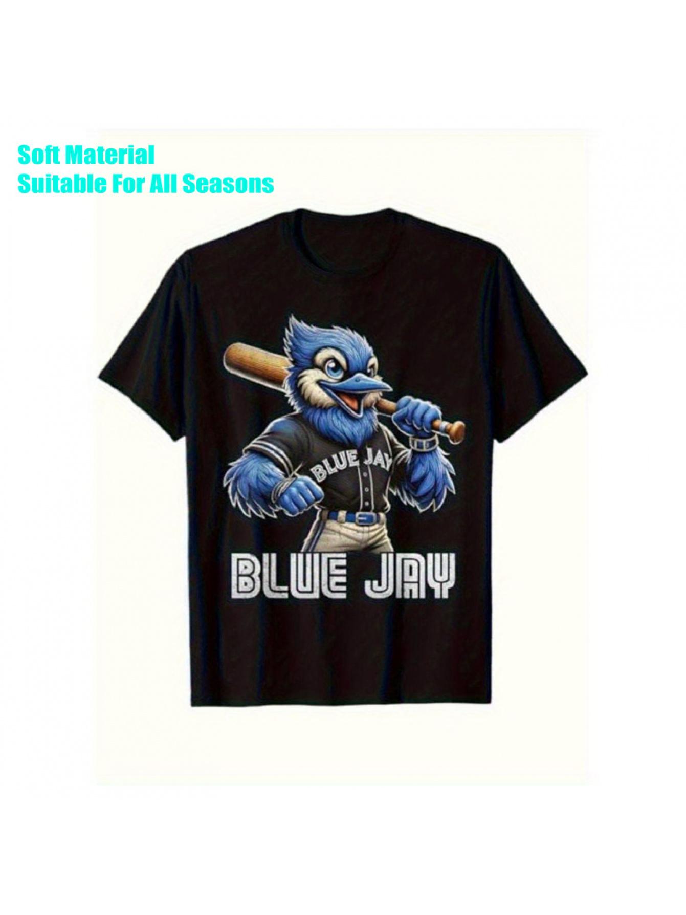Men S T-Shirt Featuring a Blue Parrot Cartoon Design on a Black Background XXL