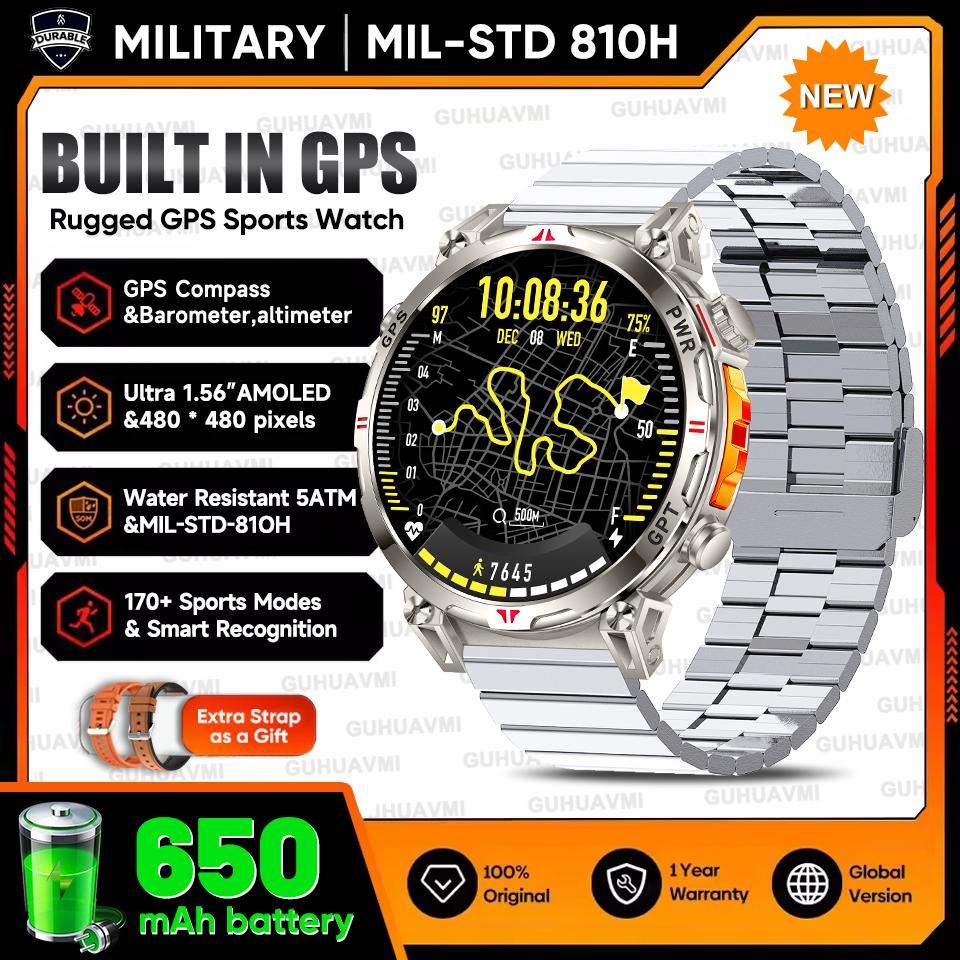 Outdoor GPS Sports Smart Watch Men Built in GPS Compass 5ATM Waterproof Bluetooth Call HD AMOLED Screen Fitness Smartwatch