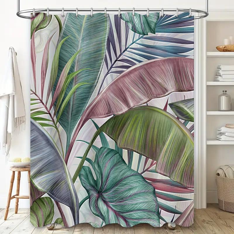 Modern Tropical Leaf Print Shower Curtain Waterproof Washable Bath Decorations Customizable Home Decoration Green/Blue/Purple Se