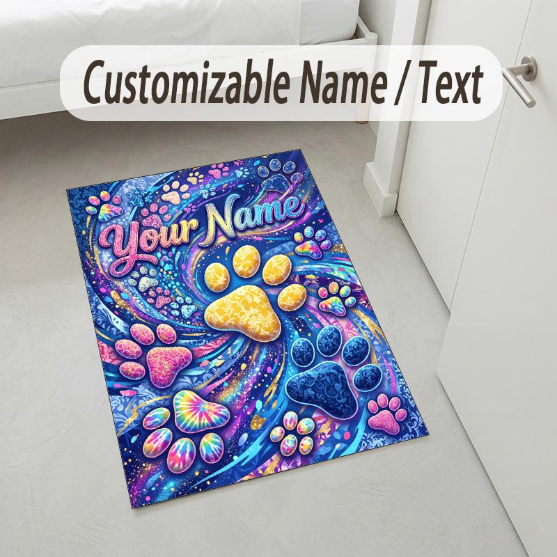 Dog Theme Crystal Velvet Rug Personalized Custom Name Text Soft Floor Mat Home Decor