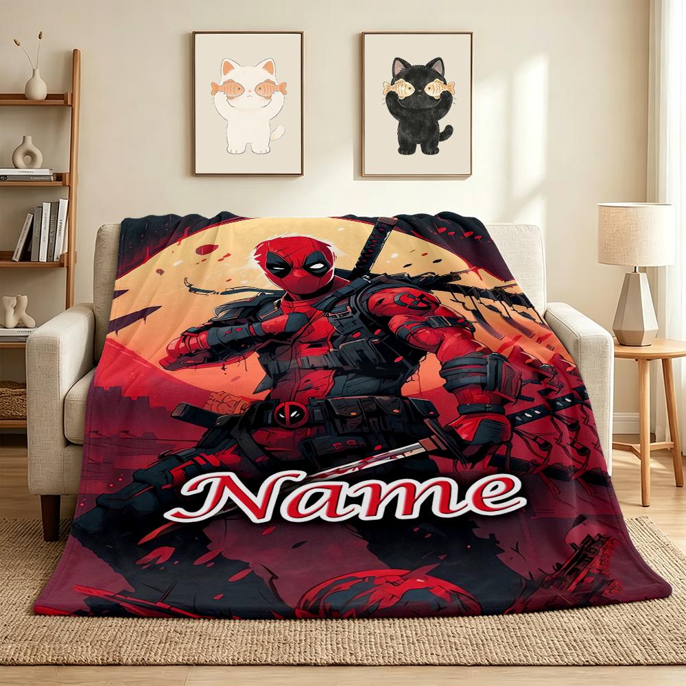 Custom Name Deadpool Armor Flannel Blanket Throw Blanket Soft Warm Sofa Bed Decor Unique Gift