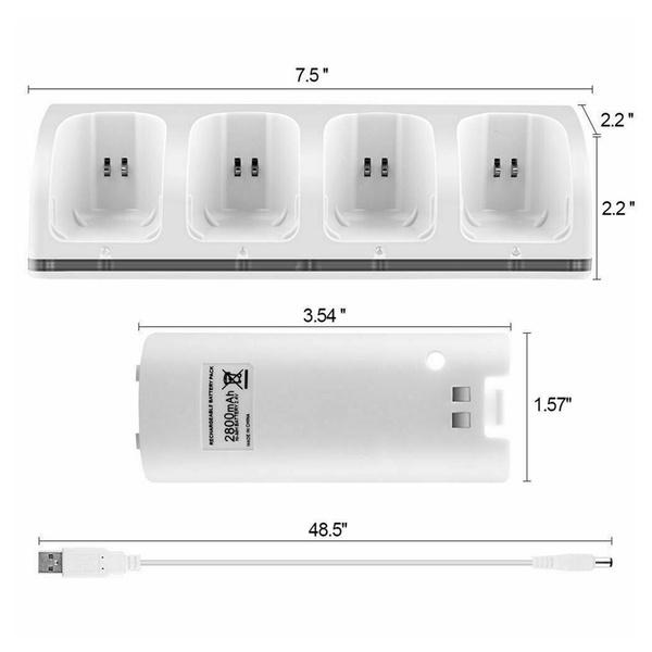 For Wii Remotion Controller 2/4Pcs Rechargeable Batteries & Charger Dock Station