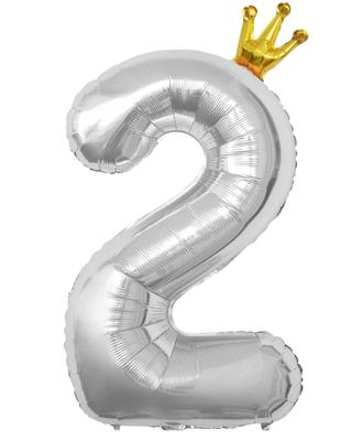 La Kissa Balloon Number Birthday Decoration Balloon 40-inch Large Number Balloon with Straw Silver Crown Anniversary 90cm (2)