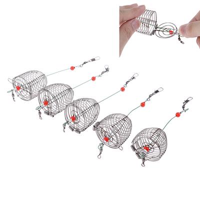5Pcs Wire Fishing Lure Cage Fish Bait Cage Fishing Trap Basket Feeder Holder