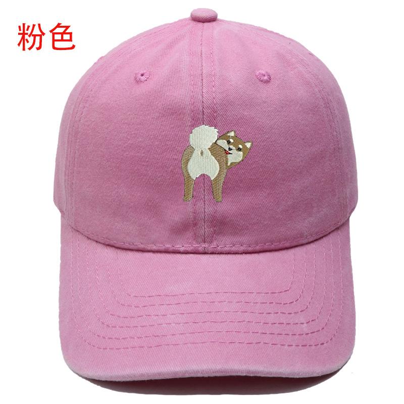 Cartoon cute puppy embroidery washed retro soft top baseball cap men's and women's casual outdoor sunshade cap