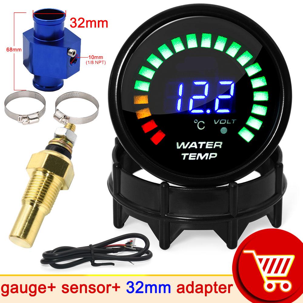 52mm 20 LED Light Digital Water Temperature Gauge + 10mm Water Temp Sensor with Joint Pipe Sensor Adapter Car 20~150 Celsius