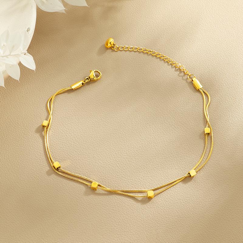 Exquisite Double Layer Snake Bone Anklet for Women – Luxury Titanium Steel Design, Perfect Gift for Besties
