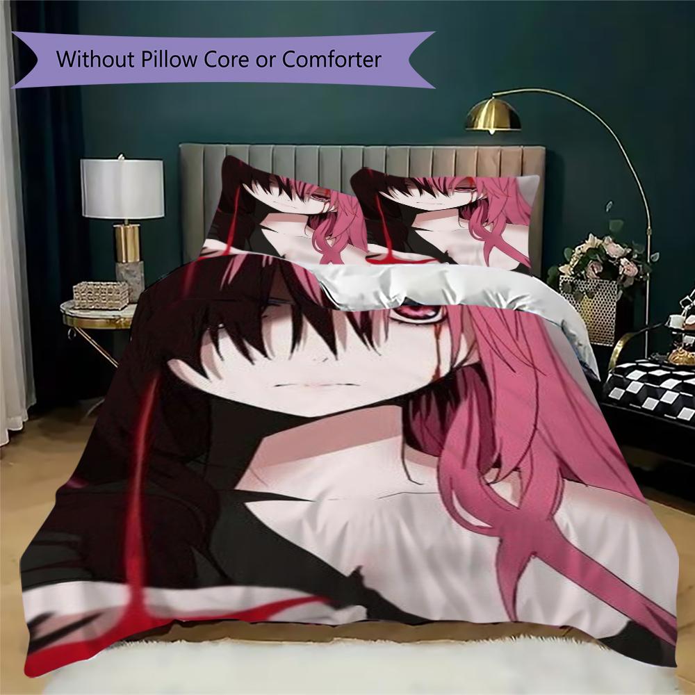 Elfen Lied Anime Pattern Bedding uilt Set uilt Cover Pillowcase Home Decoration Birthday Gift (1 * duvet cover + 2 * pillowcase without core)41