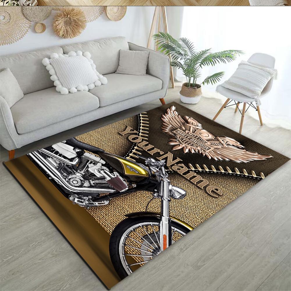 Harley-davidson Motorcycles Customize Your Name Floor Rug Office Rug Design for Playrooms Living Rooms Hallway Balcony Antislip Carpet