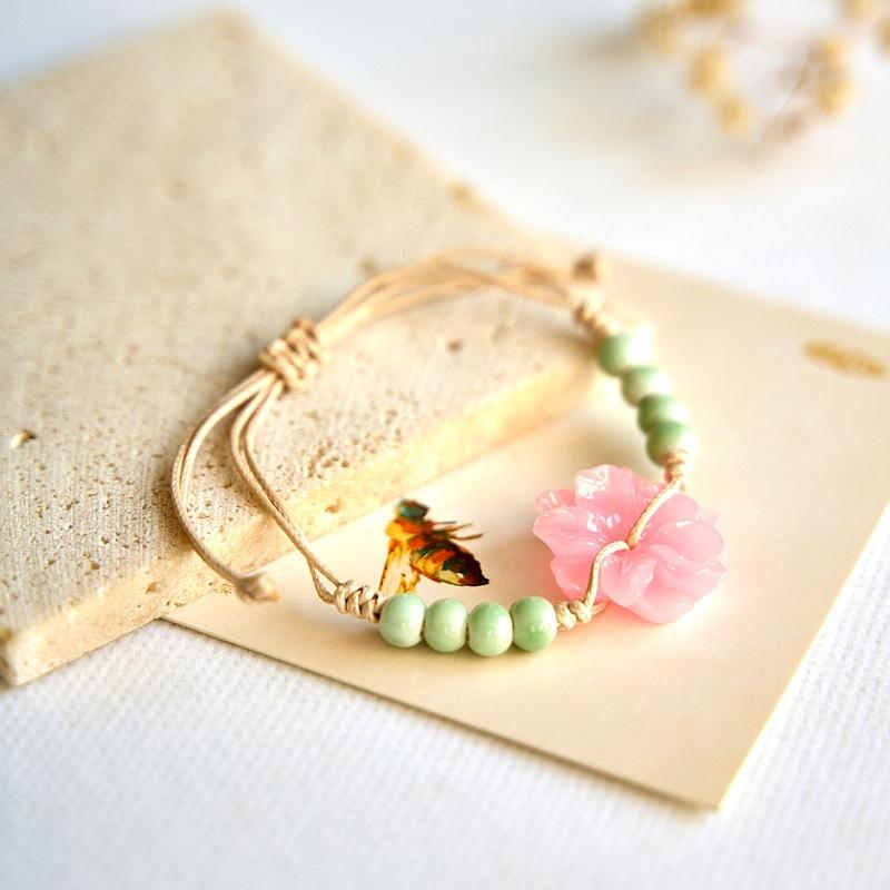 New Chinese Flower Woven Bracelet Wholesale Hot-selling Retro Jewelry Ethnic Style Ceramic Bracelet Accessories