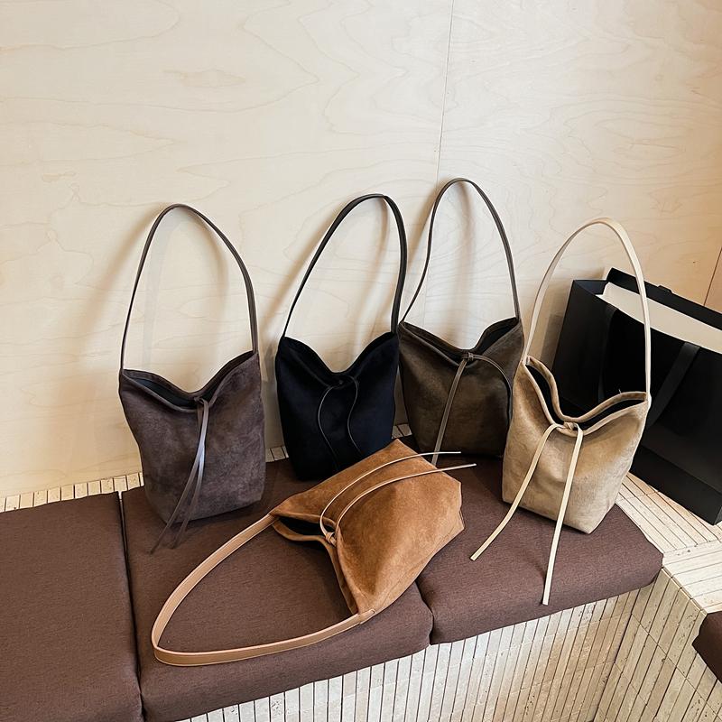 Solid Color Casual Bow Korean Version Fashion Matte Large Capacity Retro Tote Underarm Bag Women