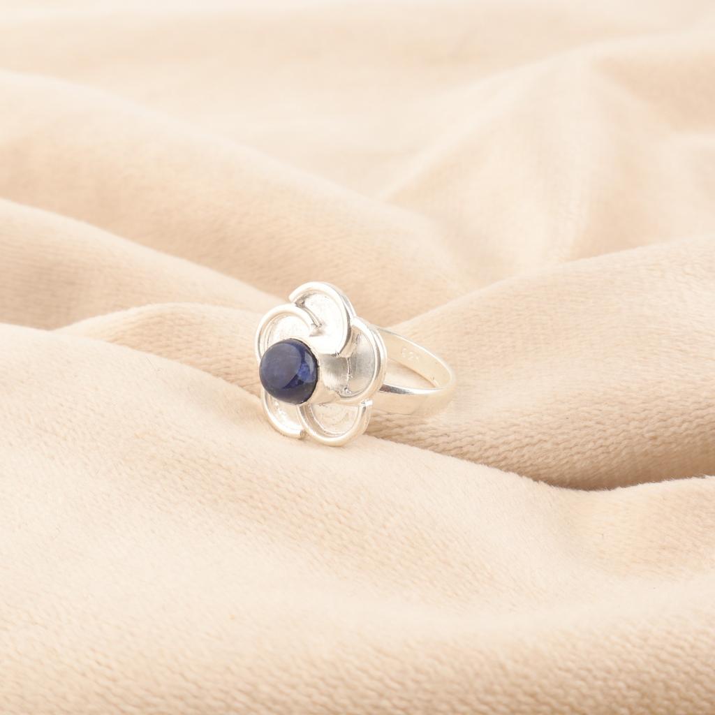 Round Third Eye Chakra Sodalite Stone Stackable Birthday Ring Jewelry 925 Silver RR-51-27