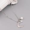 Sweet Diamond-Encrusted Star And Moon Pearl Pendant Necklace Feminine Simple Temperament Wind Collarbone Chain Jewelry For Girlfriend