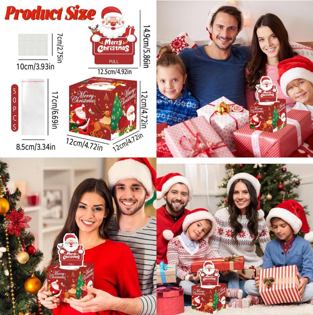 Red Christmas Theme Pattern Gift Surprise Box For Christmas Party And Holiday Gift Packaging