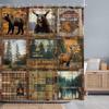 Vintage Lattice Outdoor Camping Shower Curtain Bear Deer Forest Rustic Wooden Panels Shower Curtains Bathroom Decor With Hooks