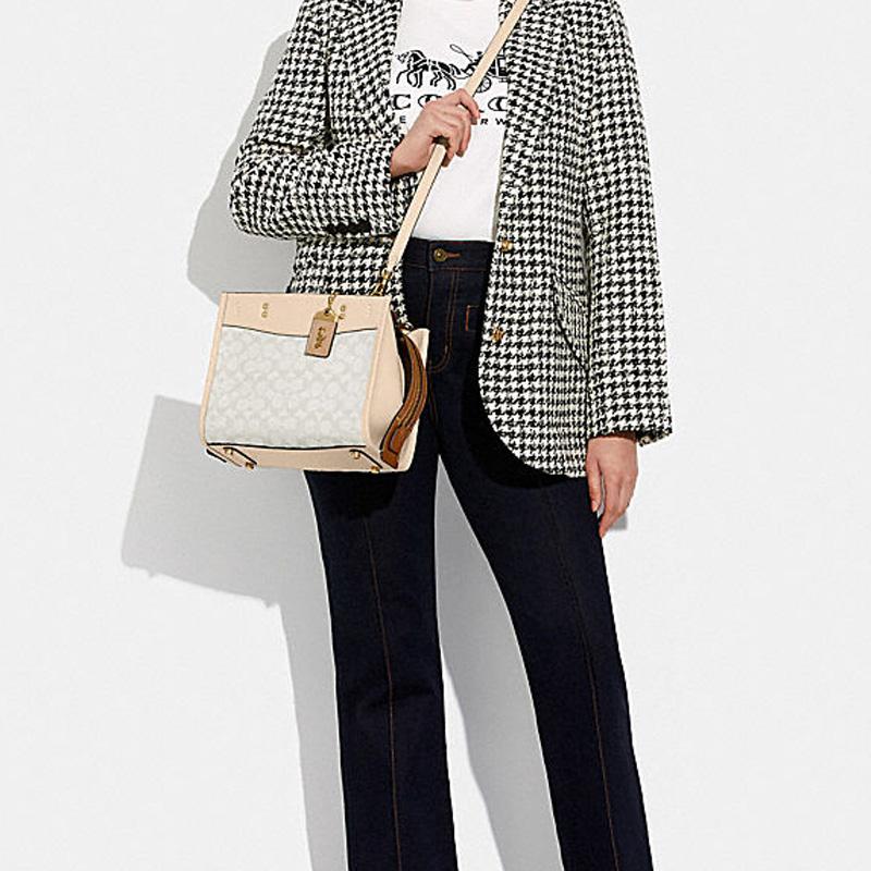 Coach Rogue 25 Classic Logo Color Block Jacquard Fabric And Leather Tote Shoulder Crossbody Bag Medium Women bags CA302-B4UDL