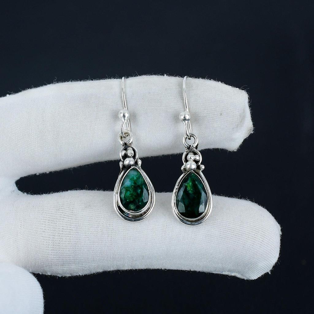 Beautiful Emerald Gemstone Earrings, 925 Sterling Silver Earring, Handmade Boho Silver Jewelry Dangle Earrings, Party Wear Gift