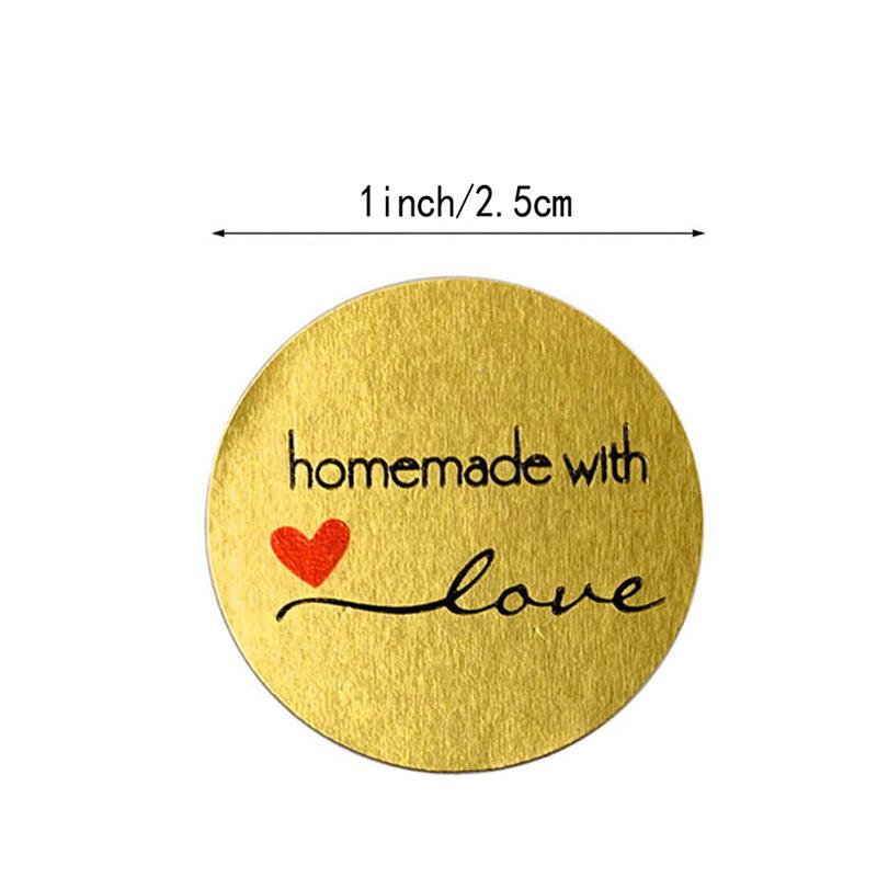 Runde goldene „Homemade With Love“-Aufkleber, Siegeletiketten, Scrapbooking, Schreibwarenaufkleber, handgefertigte Lebensmittel-Siegelaufkleber, 100–500 Stück