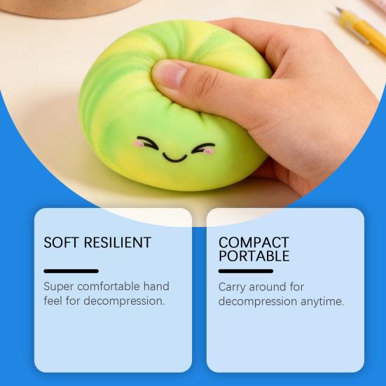 Smiling Steamed Bun Stress Ball Anti-Anxiety Cartoon Dumpling Squeeze Toy Soft Simulated Dough Ball Fidget Sensory Toy
