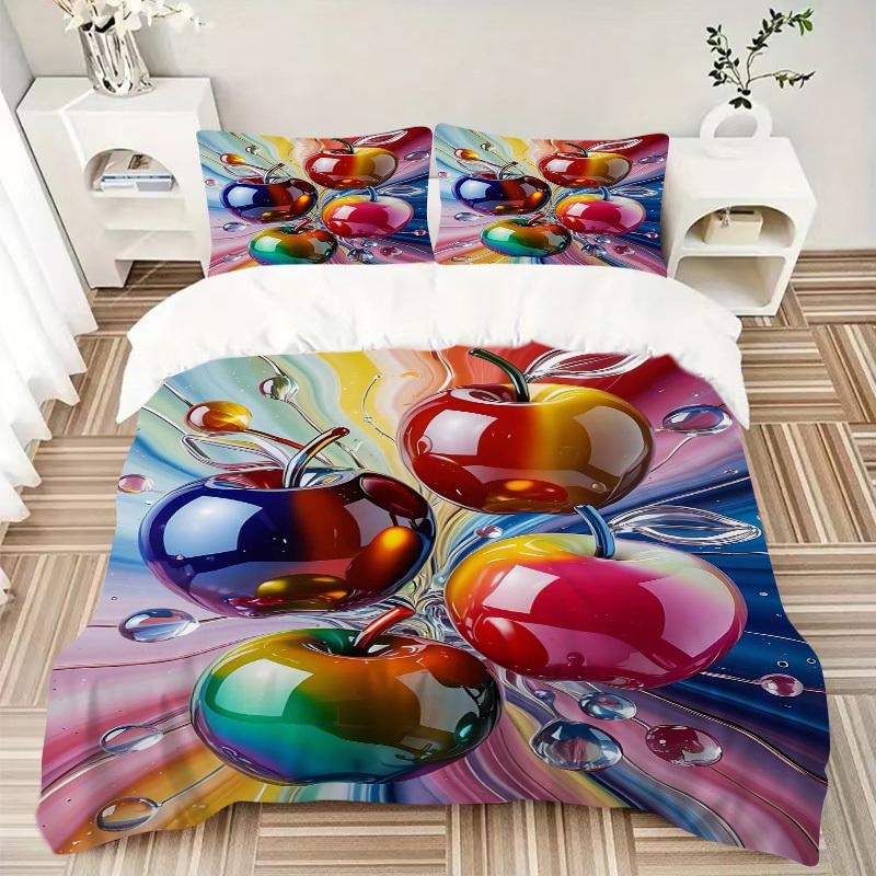 3pcs Colorful Fruit Bedding Set - Includes One Quilt Cover and Two Pillowcases (No Core) - Home Decor, Festival Gift, Polyester Fabric, Anim