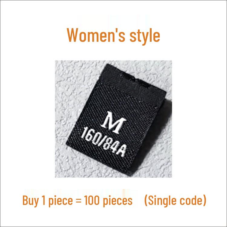 In-Stock Men's & Women's Woven Size Labels: Custom Black & White Trendy International Brand.