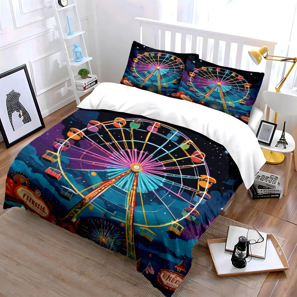 Colorful Ferris Wheel Art Set Soft Comfortable Duvet Cover Bedding Set Included 1*Duvet Cover & 2*Pillowcases, Gift