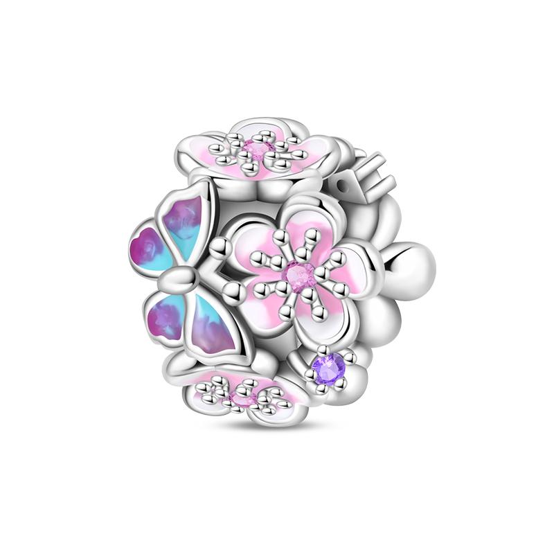 Copper Colorful Flowers Butterfly Charms Beads Fit Original Charm Bracelets Women Diy Jewelry Birthday Gift Making