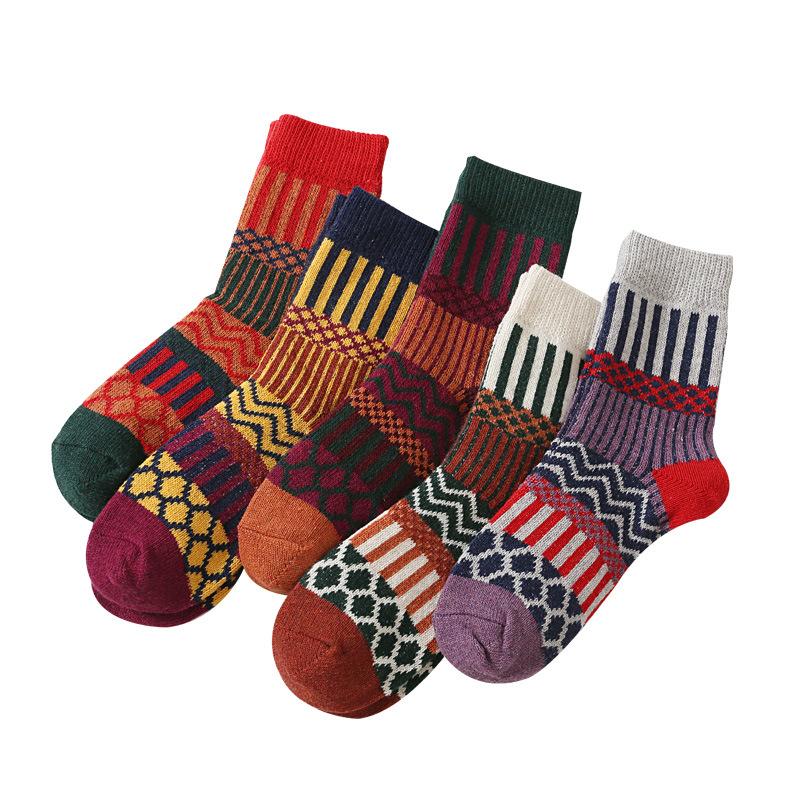 5/10 Pairs Comfortable Casual Autumn Winter Thickened Warm Rabbit Wool Socks Fashionable Versatile Short Vertical Stripe Towel Socks for Women