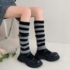 Winter Autumn Ribbed Knitted Leg Warmers Student Contrast Color Striped Foot Covers Middle Tube Calf Socks for Women