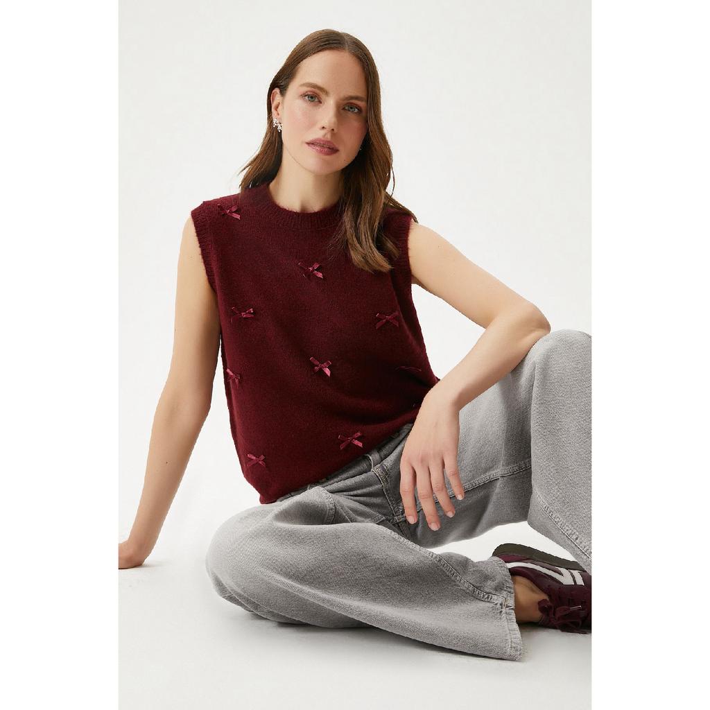 Women's Bowknot Claret Red Knitwear Sweater