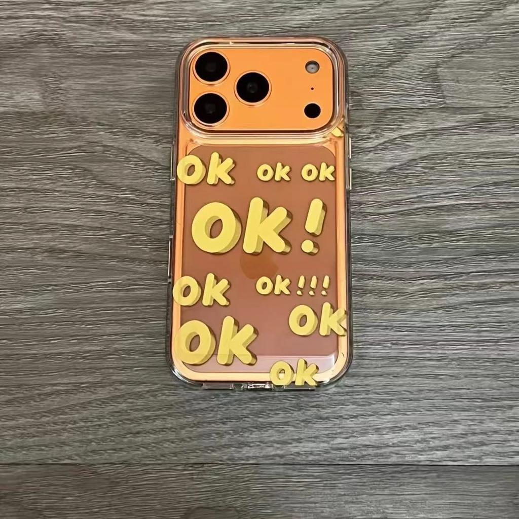 Ok English Letters Are Suitable for Apple 16/17Pro Mobile Phone Case IP15 Transparent 14 Personality 13 Large Holes 12 Space Case