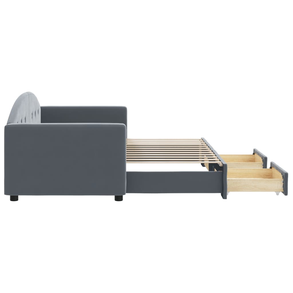 Extendable Daybed with Drawers Dark Grey 80x200 cm Velvet
