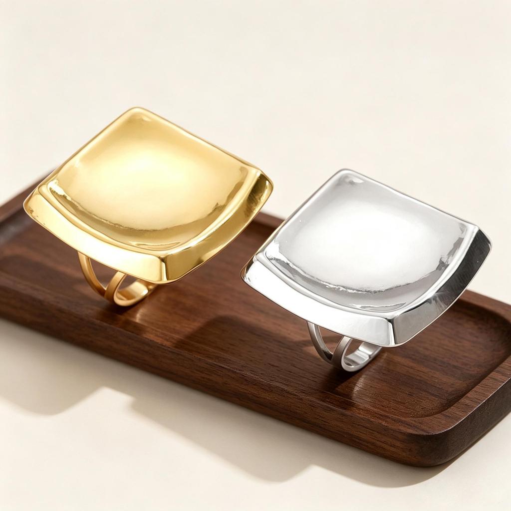 18K Gold Plated Stainless Steel Open Ring - European & American Retro Design