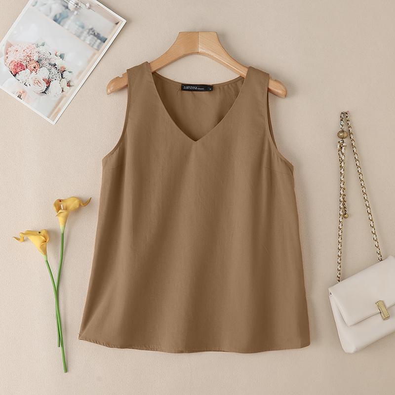

ZANZEA Женские повседневные хлопковые летние майки без рукавов с V-образным вырезом M хаки