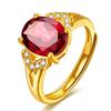 Korean Style Gold Plated Women's Ring Set: Adjustable Garnet & Ruby Open Rings