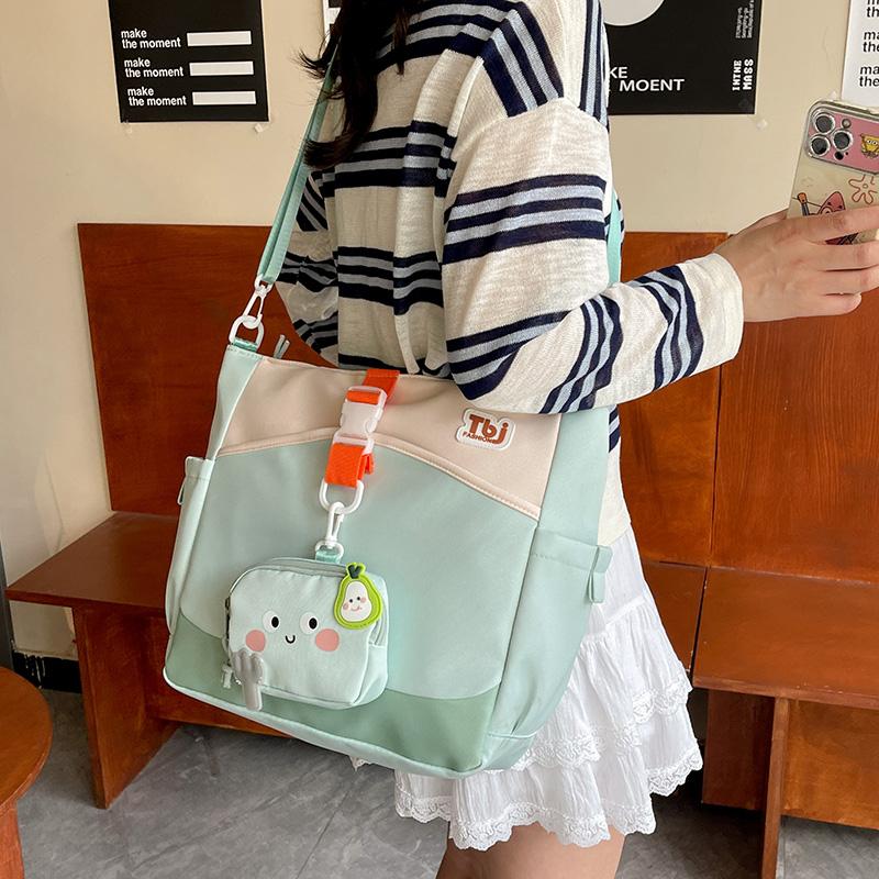 Cartoon Women's Shoulder Bag Contrast Color Student Crossbody Bag Large Capacity Tote Bag