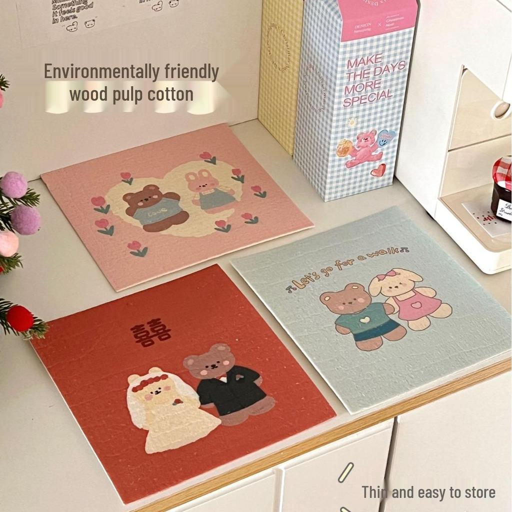Chu Lele Festive Cartoon Eco-friendly Wood Pulp Cotton Dishcloth & Scouring Pad
